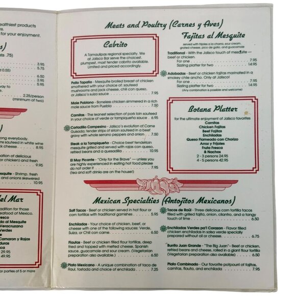 Jalisco Austin Restaurant Menu With Mexican Cuisine & Seafood Details 90s - Picture 4 of 4